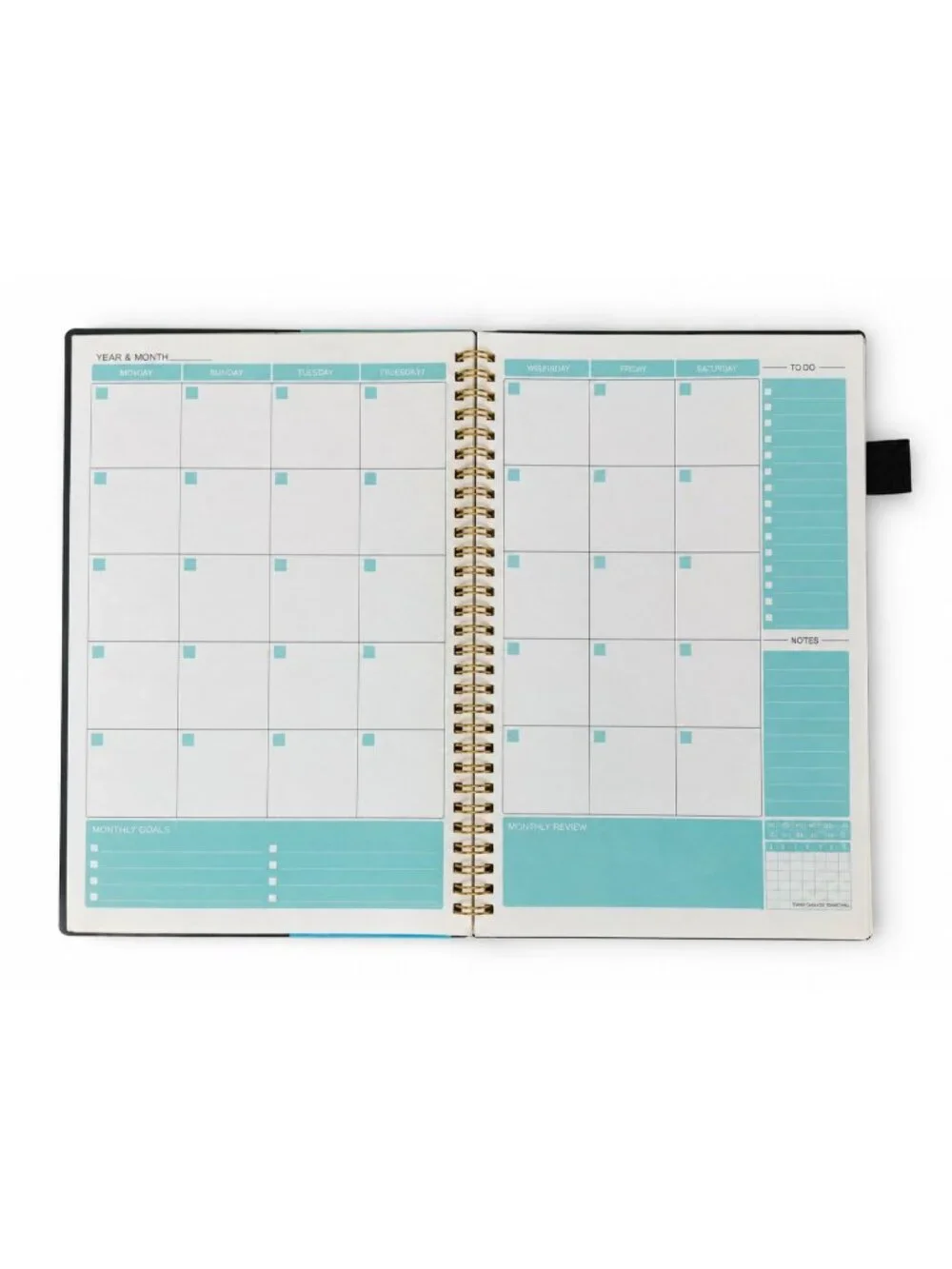 Regolden-Book Undated Daily Monthly Planner 120 Day Black Gold Spiral Organizer